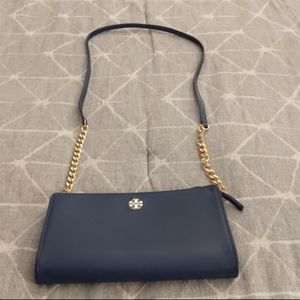 Navy blue Tory Burch zip closure purse